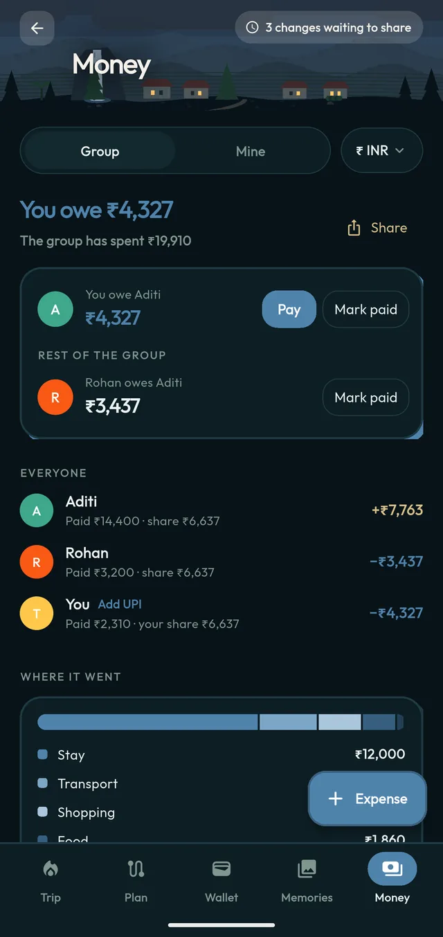 Group expenses and settle-up in Campfyr